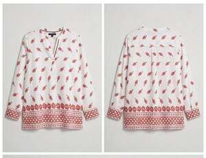 TOMMY HILFILGER Women's Plus Size Red and White Printed Linen Tunic NWT